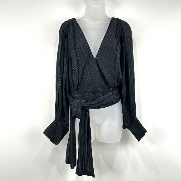 Banana Republic Top Women's 16 Black NWT Metallic Whimsigoth Fairy Bishop Sleeve - Picture 1 of 16